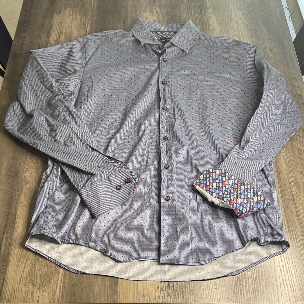 Bugatchi Men's Blue Classic Fit Geometric Print Button Down Shirt
